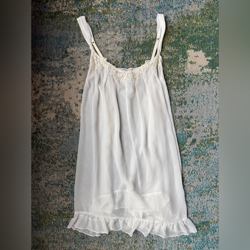 Intimo Donatella sheer sequin trim ruffle trim nightgown, size 1X